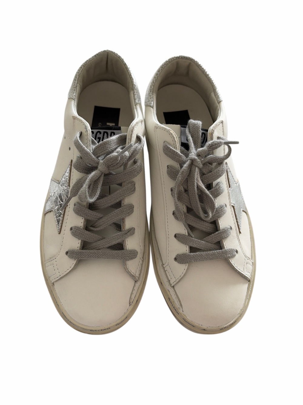 Golden Goose Hi Star Leather Platform Sneakers Silver Cracked Silver Star - Picture 2 of 6